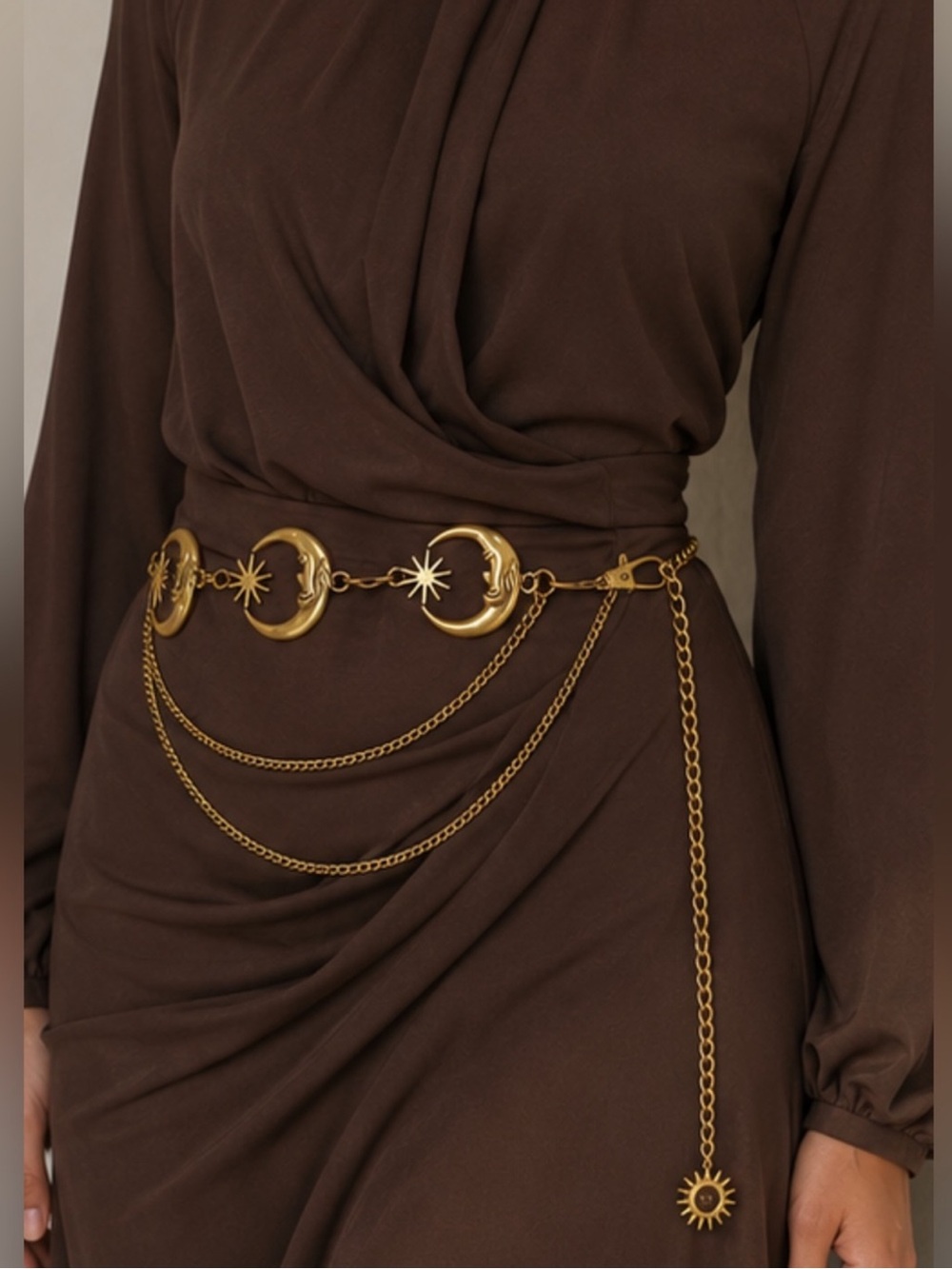 New Gold Moon & Star Chain Waist Belt